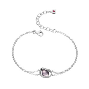 Sterling Silver  Elle "Treasure" Rhodium Plated  Genuine Amethyst With Clear Cubic Zirconia Bracelet 6.5" +  1.5" Extender