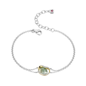 Sterling Silver  Elle "Treasure" Rhodium Plated Doublet, Genuine White Crystal And Amazonite With Clear Cubic Zirconia Bracelet 6.5" +  1.5" Extender
