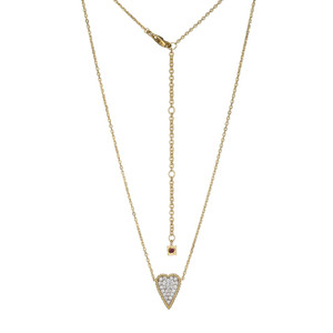 Sterling Silver  Elle " Long Love" Yellow Gold And Rhodium Plated Cubic Zirconia Heart Pendant On Faceted Diamond Cut Cable Chain 17"+3"