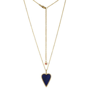 Sterling Silver  Elle "Long Love" Yellow Gold Plated Genuine Lapis Heart Pendant On Faceted Diamond Cut Cable Chain 17"+3"