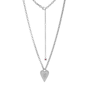 Sterling Silver  Elle "Long Love" Rhodium Plated Cubic Zirconia Heart Pendant On Oval Rolo Chain 18"+3"