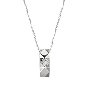 Sterling Silver  Elle "Captivate" Rhodum Plated And Cubic Zirconia Elongated Pendant On Rolo Chain 17"+"