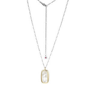 Sterling Silver  Elle "Allure" Rhodium And Yellow Gold Plated Mop Pendant On Cable Chain 17" + 3"