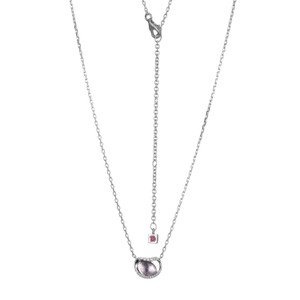 Sterling Silver  Elle "Treasure"  Rhodium  Plated   Genuine Amethyst With Clear Cubic Zirconia Pendant On A Faceted Diamond Cut Cable Chain 16" + 2"