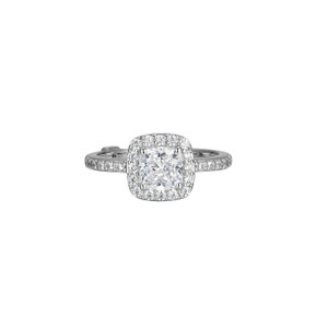 Sterling Silver  Elle " Radiance"  Rhodium  Plated  Cushion Cut Clear Cubic Zirconia Halo Ring Size 6