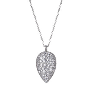 Sterling Silver  Elle "Glimmer" Rhodium Plated Teardrop Cubic Zirconia Pendant On A Faceted Rolo Chain 17"+2"