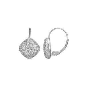 Sterling Silver  Elle "Glimmer" Rhodium Plated Petite  Diamond Shape Cubic Zirconia Leverback Earring