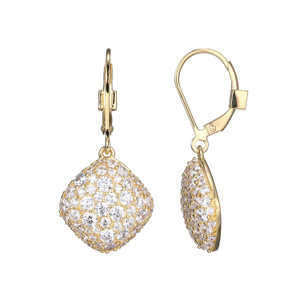 Sterling Silver  Elle "Glimmer" Yellow Gold  Plated Diamond Shape Cubic Zirconia Leverback Earring
