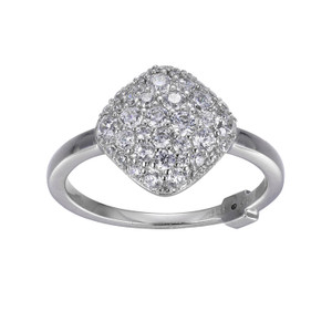 Sterling Silver  Elle "Glimmer" Rhodium Plated Diamond Shape Cubic Zirconia Ring Size 6
