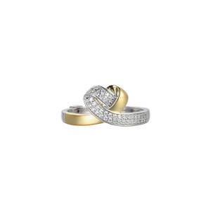 Sterling Silver  Elle "Armour" Rhodium And Yellow Gold Plated Cubic Zirconia Heart Ring Size 6