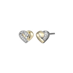 Sterling Silver  Elle "Armour" Rhodium And Yellow Gold Plated Cubic Zirconia Heart Stud Earring