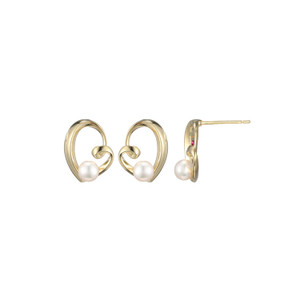 Sterling Silver  Elle "Armour"  Yellow Gold Plated Genuine Fresh Water Pearl Heart Stud Earring