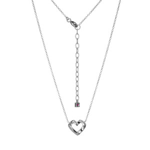 Sterling Silver  Elle "Amour" Rhodium Plated  Cubic Zirconia Heart Necklace On Cable Chain 17"+2"