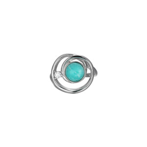 Sterling Silver  Elle "Satelite" Rhodium Plated Geniune Peru Amazonite And Moisterling Silver Anite Ring Size 6