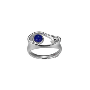 Sterling Silver  Elle "Satelite" Rhodium Plated Geniune Blue Opal And Moisterling Silver Anite   Ring Size 6