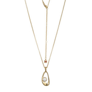 Sterling Silver  Elle "Satelite" Yellow Gold Plated White Moonstone And Moisterling Silver Anite  Pendant On Rolo Chain 17"+3"
