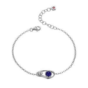 Sterling Silver  Elle "Satelite" Rhodium Plated Geniune Blue Opal And Moisterling Silver Anite Bracelet On Rolo Chain 6.5"+1.5"