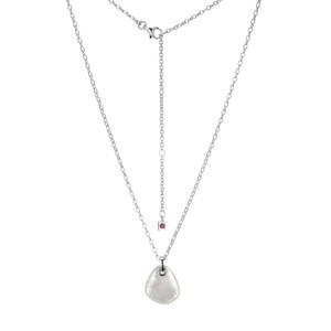 Sterling Silver  Elle "Pebble" Rhodium Plated Mother Of Pearl Drop Pendant On Rolo Chain 17"+3"