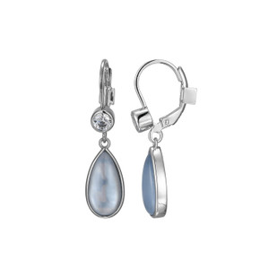 Sterling Silver  Elle "Ethereal Drops" Rhodium Plated Synthetic Blue Topaz And White Mother Of Pearl  Doublet With Cubic Zirconia Drop Earring