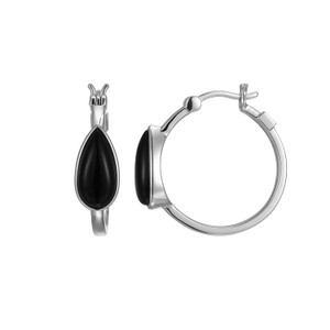 Sterling Silver  Elle "Ethereal Drops" Rhodium Plated Black Agate 24Mm Hoop Earring