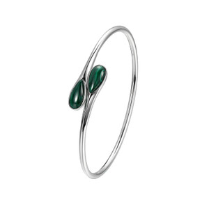 Sterling Silver  Elle "Ethereal Drops" Rhodium Plated Malachite Bangle 6.75"