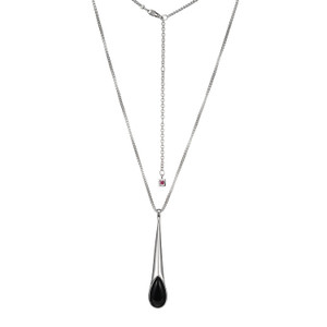 Sterling Silver  Elle "Ethereal Drops" Rhodium Plated Black  Agate Pendant On Box Chain 17"+3"