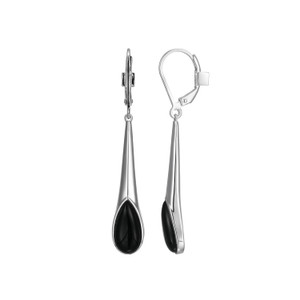 Sterling Silver  Elle "Ethereal Drops" Rhodium Plated Black Agate Drop Earrings