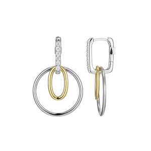 Sterling Silver  Elle "Circadia" Rhodium And Yellow Gold Cubic Zirconia Circle Drop Earring