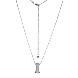 Sterling Silver  Elle "Bamboo" Rhodium Plated With Cubic Zirconia  Pendant On A Diamond Cut Cable Chain 17"+3"