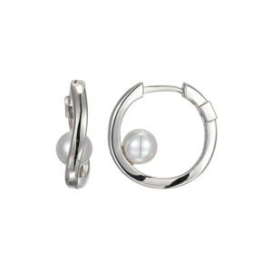 Sterling Silver  Elle " Luna" Rhodium Plated 16Mm Hoop Pearl Earring