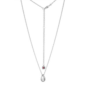 Sterling Silver  Elle "Luna" Rhodium Plated Small Pearl Drop Necklace On Rope Chain 17" + 3"