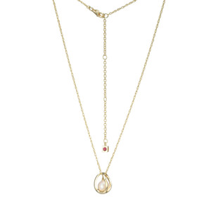 Sterling Silver  Elle "Luna" Yellow Gold Plated Large Pearl Drop Necklace On Rope Chain 17" + 3"