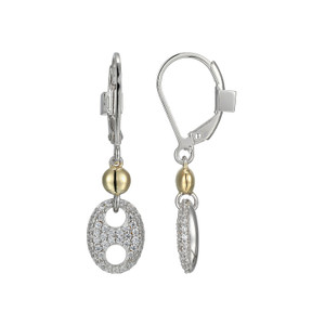 Sterling Silver  Elle "Espion" Rhodium And Yellow Gold Plated  Marina Drop Leverback With Cubic Zirconia Earring