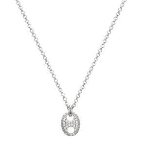 Sterling Silver  Elle "Epison" Rodium Plated Cubic Zirconia Marina Link Pendant On Rolo Chain 17" + 3"