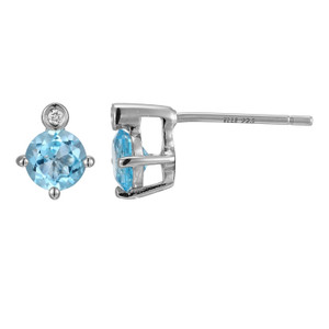 Sterling Silver  Elle "Birthstone" Rhodium Plated Genuine Swisterling Silver  Blue Topaz And Lab Grown Diamond 2-1Pt(F/C H-I/I1) Post  Stud Earring