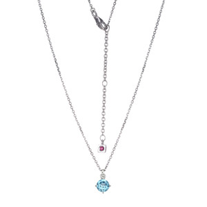 Sterling Silver  Elle "Birthstone" Rhodium Plated Genuine Swisterling Silver  Blue Topaz With Lab Grown Diamond 1-2Pt(F/C H-I/I1) On Faceted Diamond Cut Cable Chain 17" + 2"