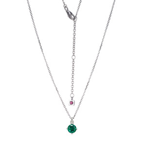 Sterling Silver  Elle "Birthstone" Rhodium Plated Created Emerald  With Lab Grown Diamond 1-2Pt(F/C H-I/I1) On Faceted Diamond Cut Cable Chain 17" + 2"