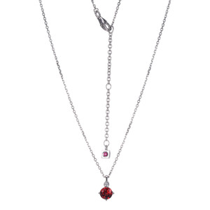 Sterling Silver  Elle "Birthstone" Rhodium Plated Genuine Garnet With Lab Grown Diamond 1-2Pt(F/C H-I/I1) On Faceted Diamond Cut Cable Chain 17" + 2"