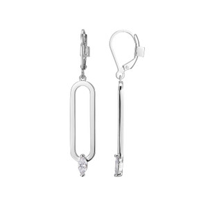 Sterling Silver  Elle "Parallel" Rhodium Plated Lever Back Drop Earring With 6 X 3 Mm Marquise Cz