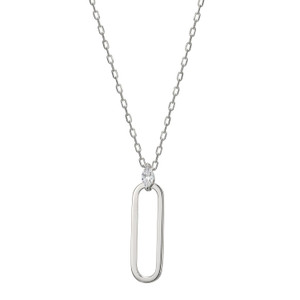 Sterling Silver  Elle " Parallel" Rhodium Plated  Elongated Drop Necklace With A Marquise Cz 6 X 3Mm Bale  On A 17" + 3" Oblong Faceted Diamond Cut Cable Chain