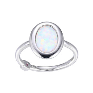 (Xwwelle)Sterling Silver  Rhod Pltd Ring #Op17 Created Opal(Fire&Snow) All (Cab)Ov 10X7Mm #6