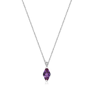 Sterling Silver  Elle " Etoile" Rhodium Plated Created Alex Sapphire And Lab Grown Diamond 1-1.5Pt(F/C H-I/I1) Drop Pendant 17" + 3" Diamond Cut Cable Chain