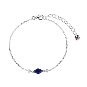 Sterling Silver  Elle " Etoile" Rhodium Plated Created Blue Sapphire And Lab Grown Diamond 2-1Pt(F/C H-I/I1)   Bracelet 6.5" + 1.5" Extension Diamond Cut Chain
