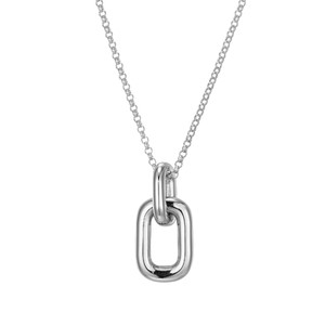 Sterling Silver  Elle " Simpatico" Rhodium Plated Drop Pendant 17" + 3" Extension Rolo Chain 12X10Mm & 15X10Mm