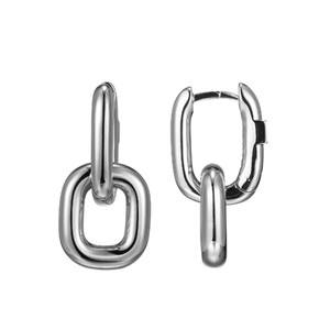 Sterling Silver  Elle "Simpatico" Rhodium Plated Square Hoop Drop Earring 15X10Mm & 12X10Mm