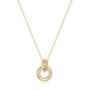 Sterling Silver  Elle " Simpatico" Yellow Gold Plated Hoop Circle Drop Pendant 17" + 3" Extension Rolo Chain 12Mm