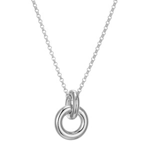 Sterling Silver  Elle " Simpatico" Rhodium Plated Hoop Circle Drop Pendant 17" + 3" Extension Rolo Chain 12Mm