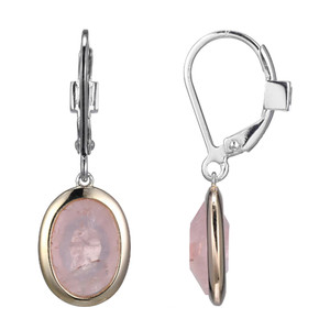 Sterling Silver  Elle "Mirage" Rhodium Plated Genuine Oval 10 X 7 Mm Rose Quartz Drop Earring