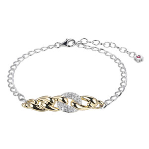 Sterling Silver  Elle " Ebullience" Rhodium And Yellow Gold Cz Link Bracelet 7.25" + 1.5" Extension