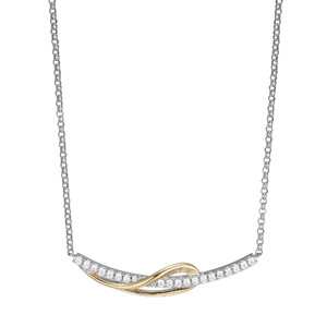 Sterling Silver  Elle "Confluence" Rhodium And Yellow Gold Plated Cz Nekclace With 18" + 2" Rolo Chain